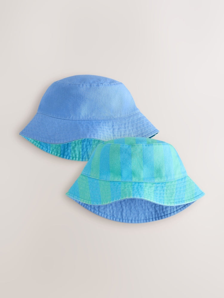 Blue/Green Reversible Bucket Hat (3mths-16yrs) - Size 3-9 Months (62-74cm) - Blue/Green