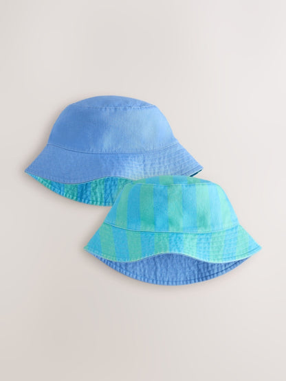 Blue/Green Reversible Bucket Hat (3mths-16yrs) - Size 3-9 Months (62-74cm) - Blue/Green