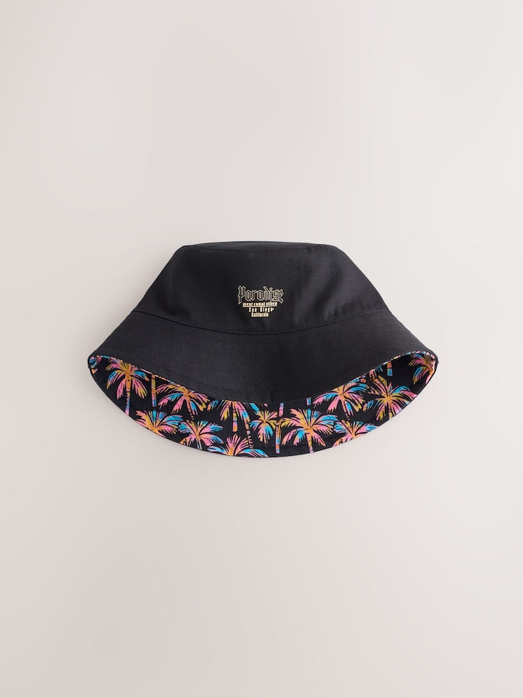 Black Multi Palm Trees Reversible Bucket Hat (1-16yrs) - Size 1-2 Years (80-92cm)