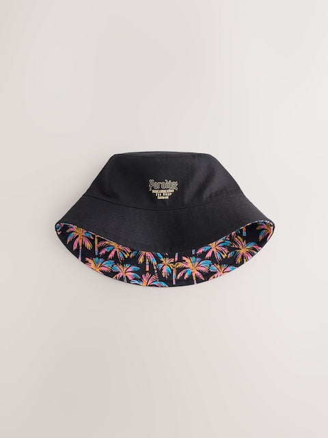 Black Multi Palm Trees Reversible Bucket Hat (1-16yrs) - Size 1-2 Years (80-92cm)