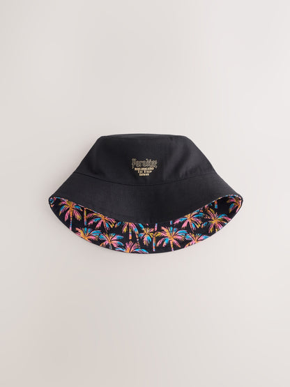 Black Multi Palm Trees Reversible Bucket Hat (1-16yrs) - Size 1-2 Years (80-92cm)