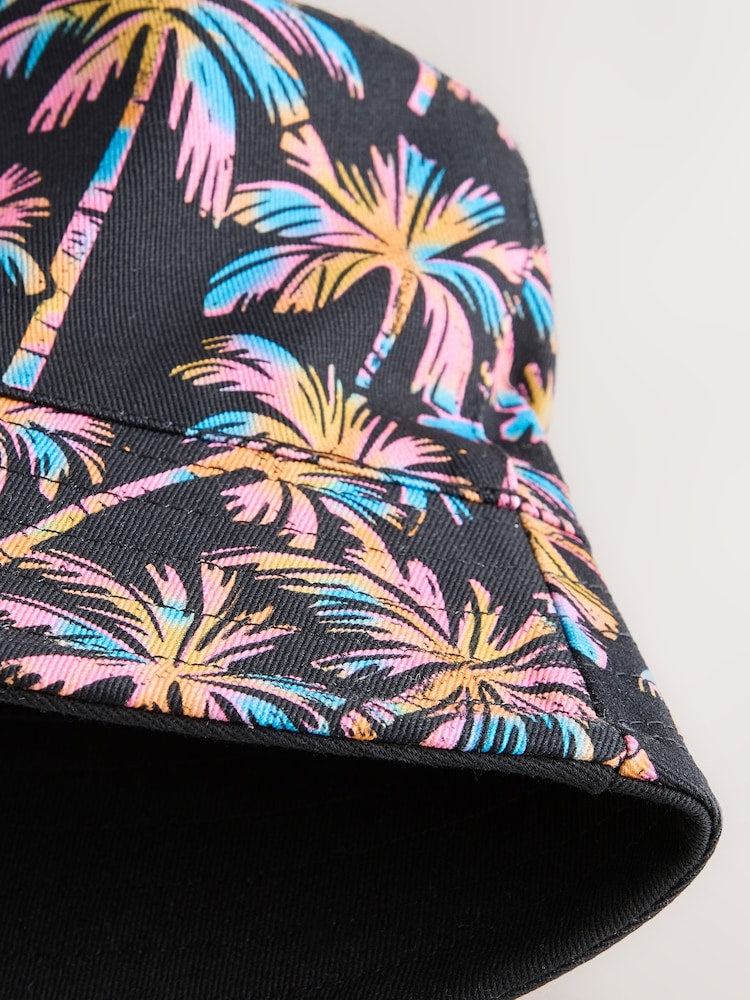 Black Multi Palm Trees Reversible Bucket Hat (1-16yrs) - Size 1-2 Years (80-92cm)