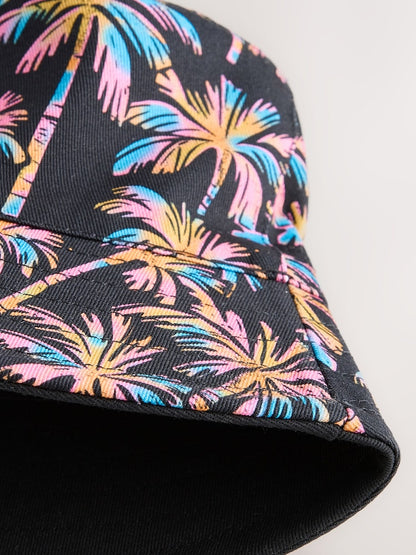 Black Multi Palm Trees Reversible Bucket Hat (1-16yrs) - Size 1-2 Years (80-92cm)