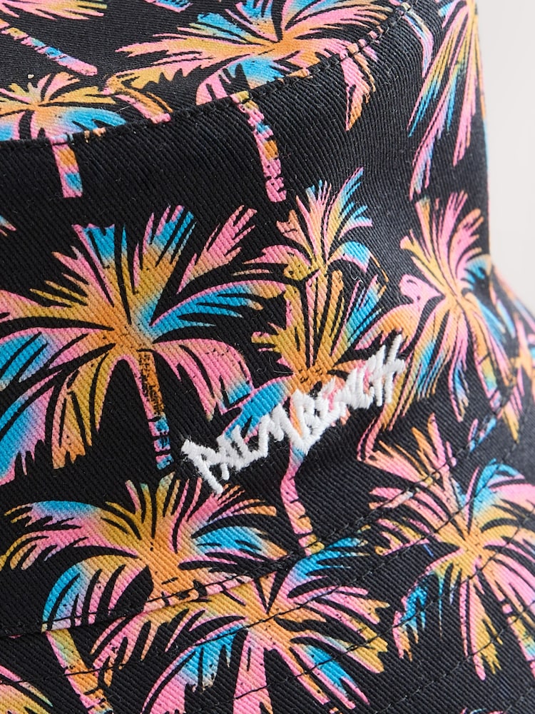 Black Multi Palm Trees Reversible Bucket Hat (1-16yrs) - Size 1-2 Years (80-92cm)