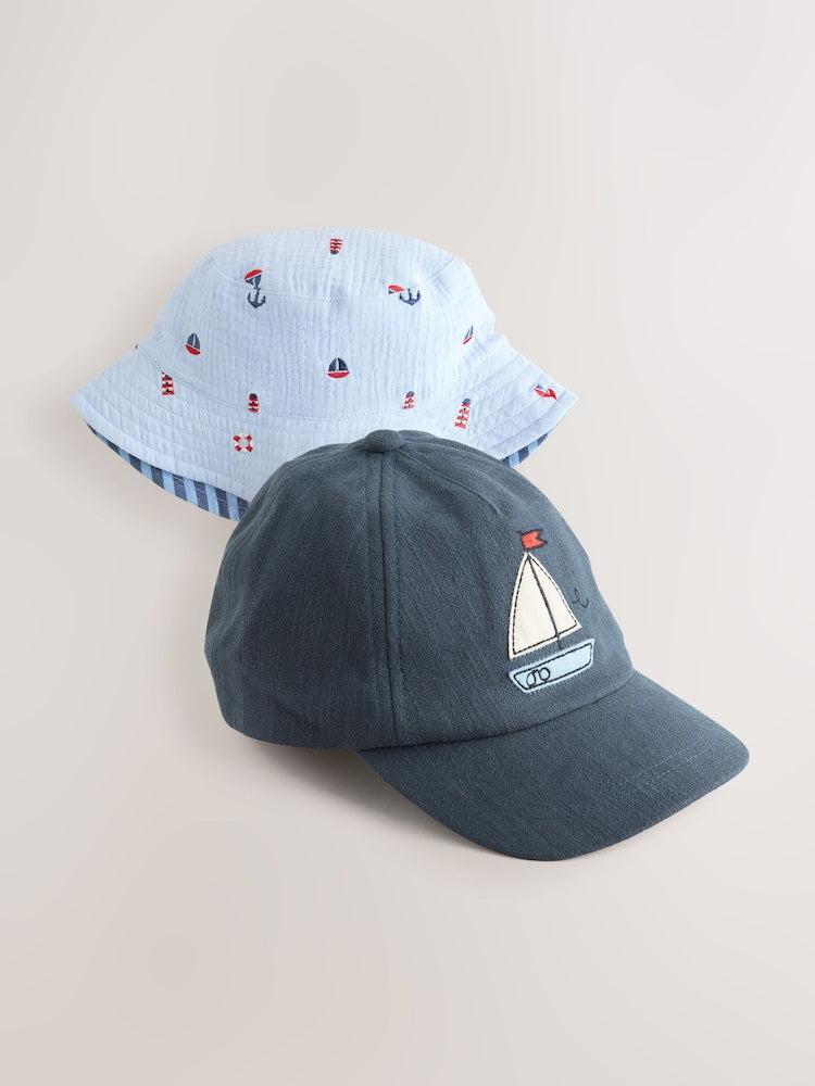 Blue Boats Cap Bucket Hats 2 Pack (3mths-10yrs)