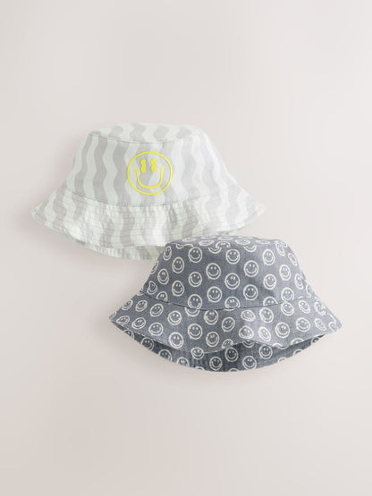 Grey Face/Wavey Stripe Bucket Hats 2 Pack (3mths-13yrs) - Grey Face/Wavey Stripe / 11-13 Years (146-158cm)