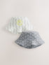 Grey Face/Wavey Stripe Bucket Hats 2 Pack (3mths-13yrs) - Grey Face/Wavey Stripe / 11-13 Years (146-158cm)