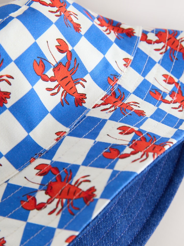 Red/White/Blue Lobster Reversible Bucket Hat (3mths-16yrs) - Size 3-9 Months (62-74cm)