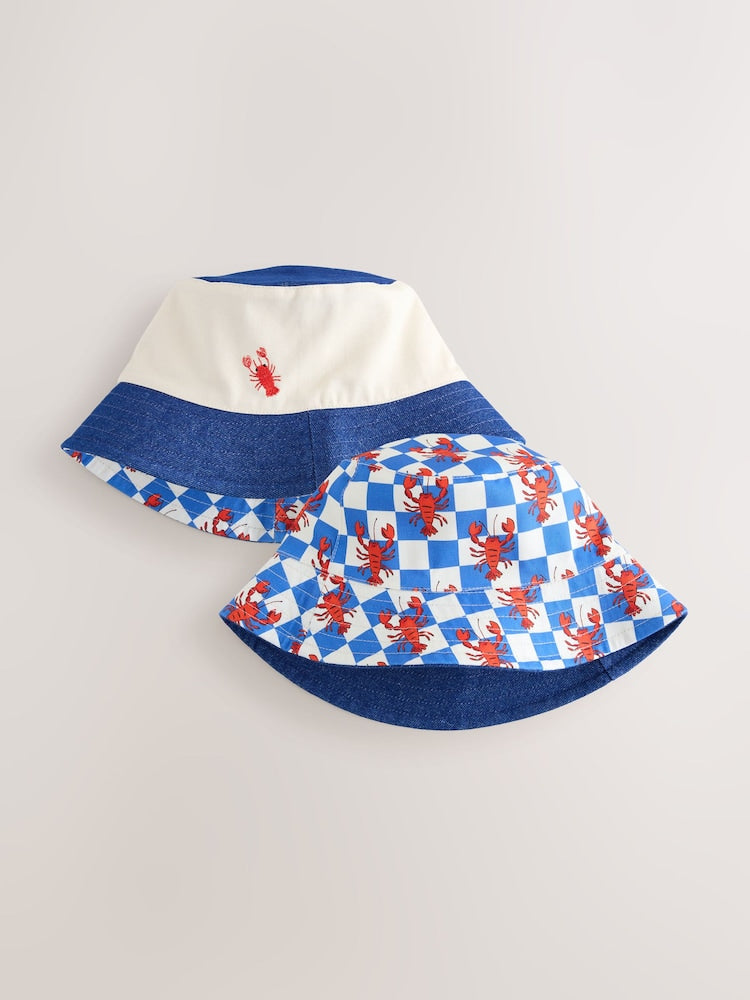 Red/White/Blue Lobster Reversible Bucket Hat (3mths-16yrs) - Size 3-9 Months (62-74cm)