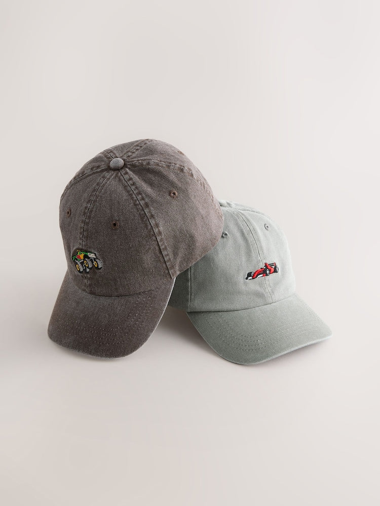 Stone Grey/Rust Brown Motorsports Washed Caps 2 Pack (3mths-10yrs)