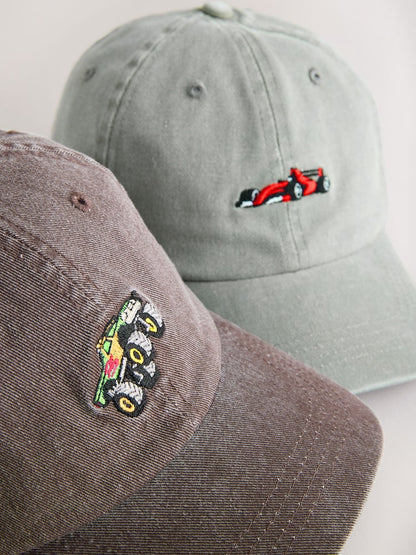Stone Grey/Rust Brown Motorsports Washed Caps 2 Pack (3mths-10yrs)