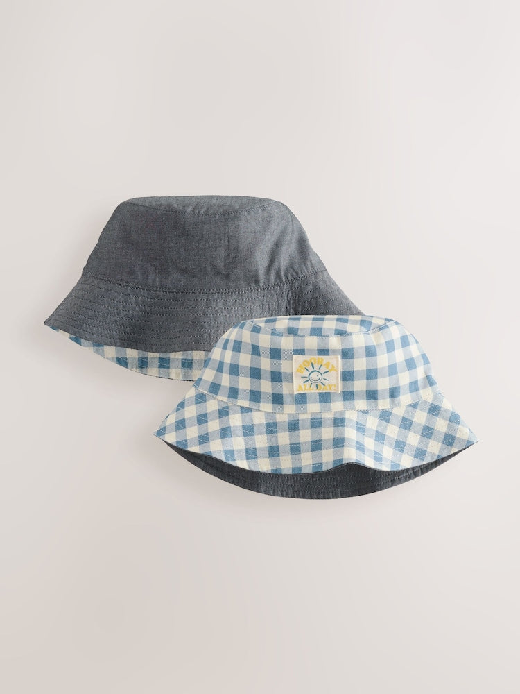 White/Blue Gingham Check Reversible Bucket Hat (3mths-16yrs)