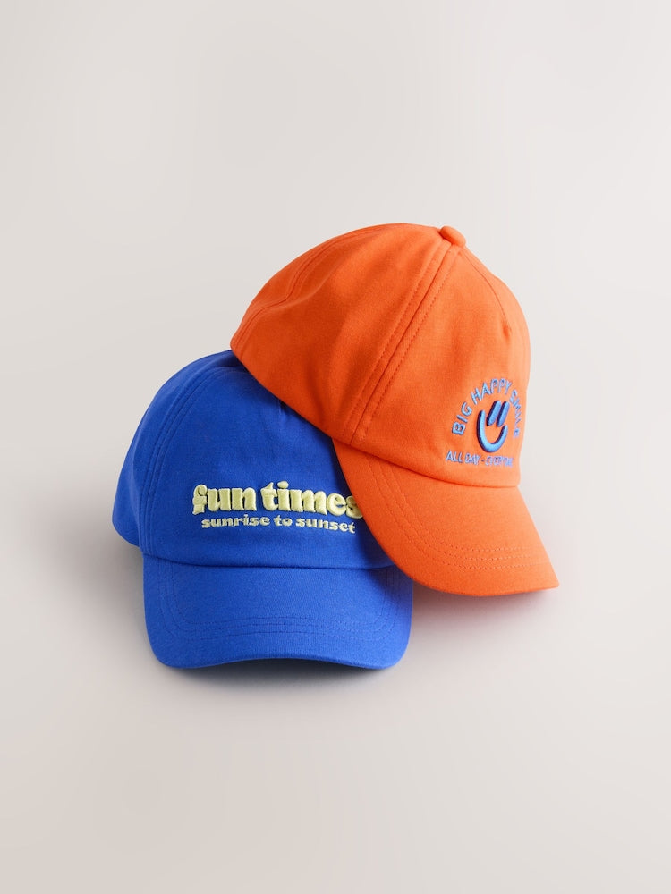 Blue/Orange Slogan Caps 2 Pack (1-13yrs) - 11-13 Years (146-158cm)