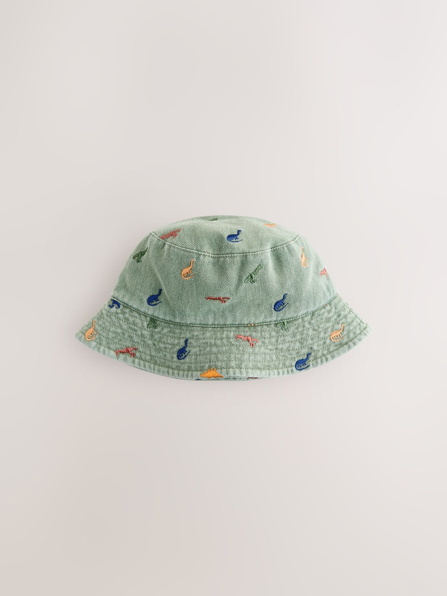 Khaki Green All-Over Embroidered Dinosaur Bucket Hat (3mths-10yrs) - Size 3-9 Months (62-74cm)