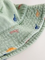 Khaki Green All-Over Embroidered Dinosaur Bucket Hat (3mths-10yrs) - Size 3-9 Months (62-74cm)