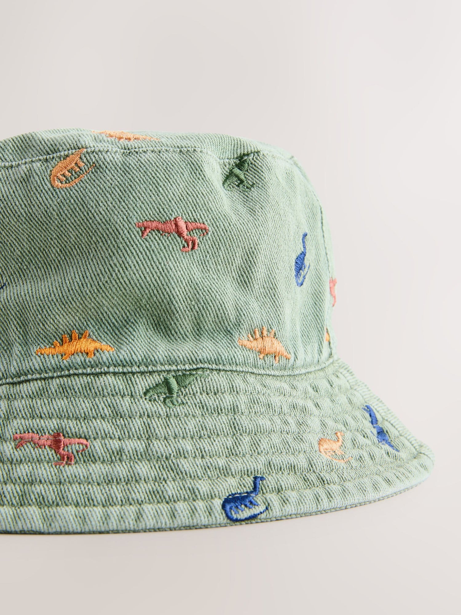 Khaki Green All-Over Embroidered Dinosaur Bucket Hat (3mths-10yrs) - Size 3-9 Months (62-74cm)