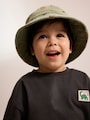 Khaki Green All-Over Embroidered Dinosaur Bucket Hat (3mths-10yrs) - Size 3-9 Months (62-74cm)