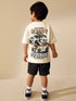 Cream Race Car Short Sleeve Back Print T-Shirt (3mths-7yrs) - Cream Race Car / 12-18 Months (80-86cm)
