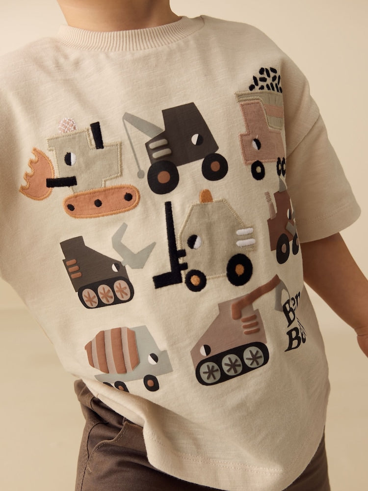 White Neutral Diggers Short Sleeve Appliqué T-Shirt (3mths-7yrs) - Size 3-6 Months (62-68cm)