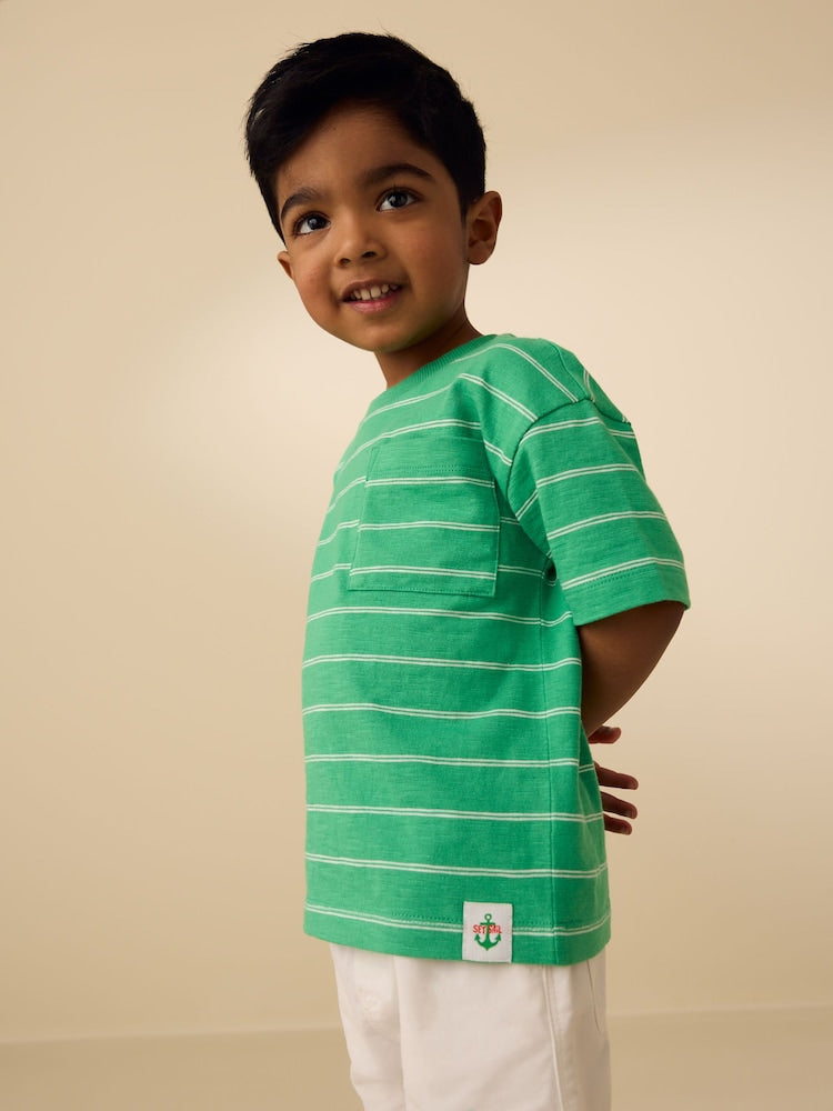 Green Pocket Short Sleeve Stripe T-Shirt (3mths-7yrs) (3mths-7yrs) - Green Pocket / 12-18 Months (80-86cm)