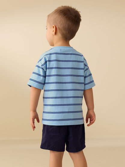 Blue Stripe Sealife Boat Short Sleeve Interactive T-Shirt (3mths-7yrs) - Size 3-6 Months (62-68cm)