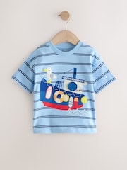 Blue Stripe Sealife Boat Short Sleeve Interactive T-Shirt (3mths-7yrs) - Size 3-6 Months (62-68cm)