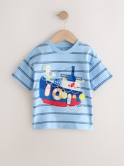 Blue Stripe Sealife Boat Short Sleeve Interactive T-Shirt (3mths-7yrs) - Size 3-6 Months (62-68cm)
