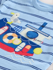 Blue Stripe Sealife Boat Short Sleeve Interactive T-Shirt (3mths-7yrs) - Size 3-6 Months (62-68cm)