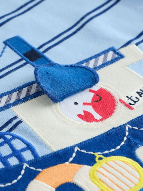 Blue Stripe Sealife Boat Short Sleeve Interactive T-Shirt (3mths-7yrs) - Size 3-6 Months (62-68cm)