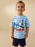 Blue Stripe Sealife Boat Short Sleeve Interactive T-Shirt (3mths-7yrs) - Size 3-6 Months (62-68cm) - Default 1