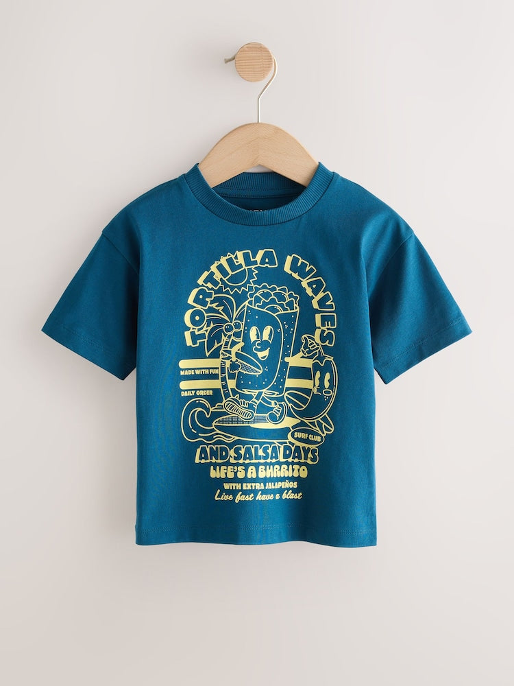 Blue Food Stripe Short Sleeve Graphic T-Shirts 3 Pack (3mths-7yrs)