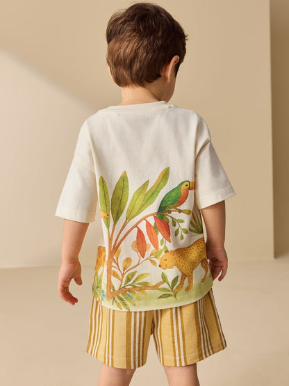 Light Yellow Watercolour Safari Short Sleeve Back Print T-Shirt and Shorts Set (3mths-7yrs)