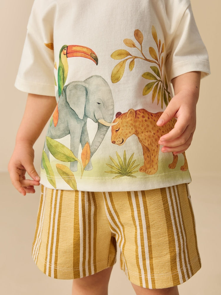 Light Yellow Watercolour Safari Short Sleeve Back Print T-Shirt and Shorts Set (3mths-7yrs)