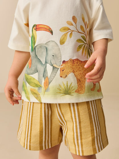Light Yellow Watercolour Safari Short Sleeve Back Print T-Shirt and Shorts Set (3mths-7yrs)