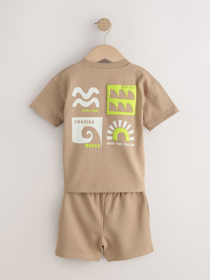 Black/Tan Waves Short Sleeve T-Shirt and Shorts Set 2 Pack (3mths-7yrs) - Size 3-6 Months (62-68cm)