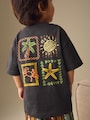 Charcoal Grey Printed Short Sleeve T-Shirt &amp; Linen Blend Shorts Set (3mths-7yrs) - Size 3-6 Months (62-68cm)