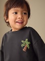Charcoal Grey Printed Short Sleeve T-Shirt &amp; Linen Blend Shorts Set (3mths-7yrs) - Size 3-6 Months (62-68cm)