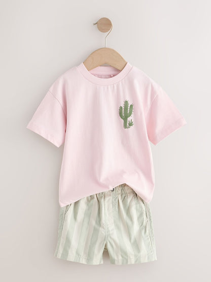Light Pink/Mint Stripe Short Sleeve T-Shirt &amp; Shorts Set (3mths-7yrs)