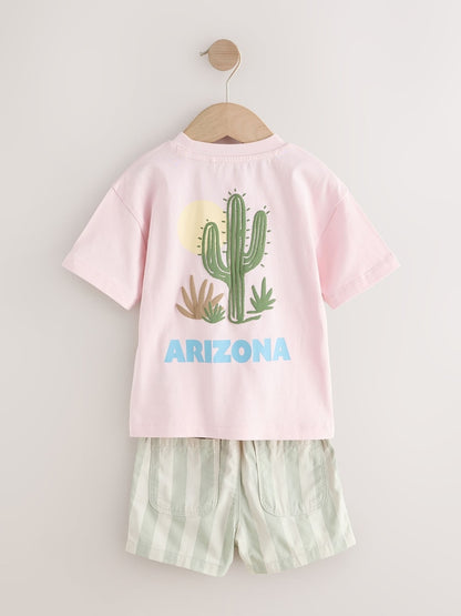 Light Pink/Mint Stripe Short Sleeve T-Shirt &amp; Shorts Set (3mths-7yrs)
