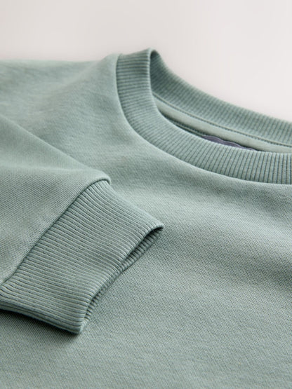 Sage Green Single Plain Crew Neck Sweatshirt and Shorts Set (3mths-7yrs)