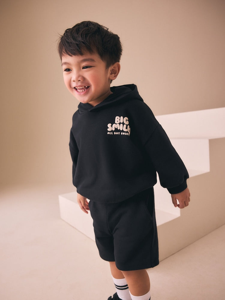 Black Big Smiles Hoodie and Shorts Set (3mths-7yrs) - Black Big Smiles / 12-18 Months (80-86cm)