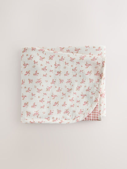 Pink Ditsy Floral Cotton Baby Muslin Blanket - Size ONE - Pink Ditsy Floral