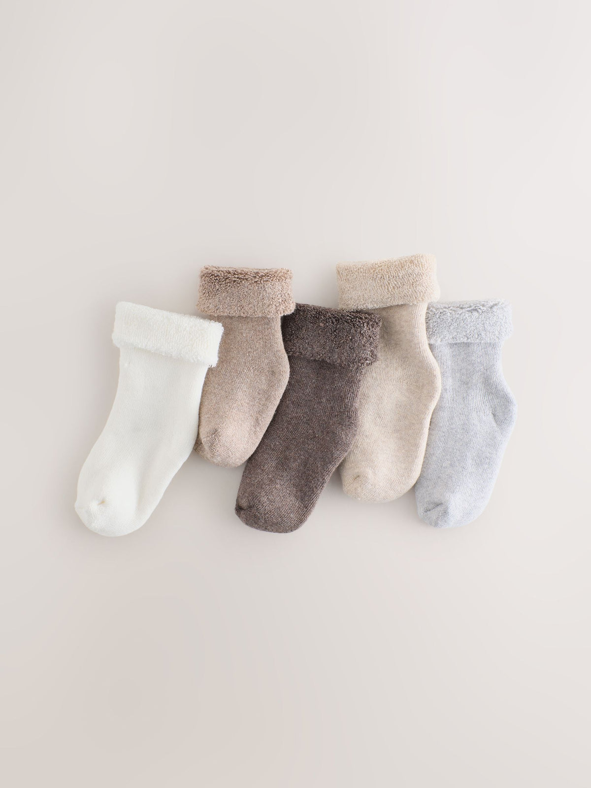 Neutral Roll Top Baby Socks 5 Pack - Neutral / Up To 3 Months (50 - 62cm)