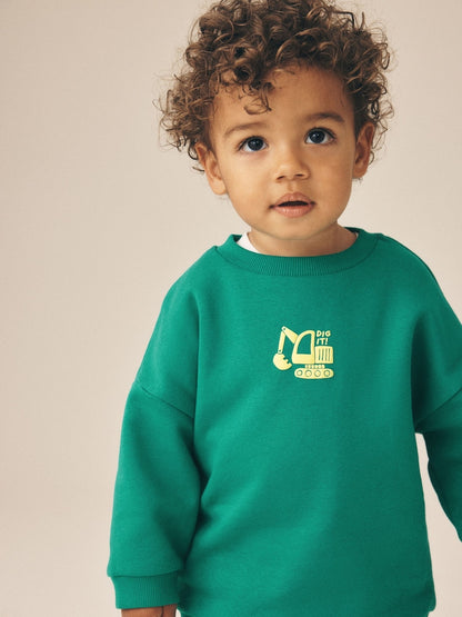 Bright Green Single Printed Crew Neck Sweat Top &amp; Joggers Set (3mths-7yrs)