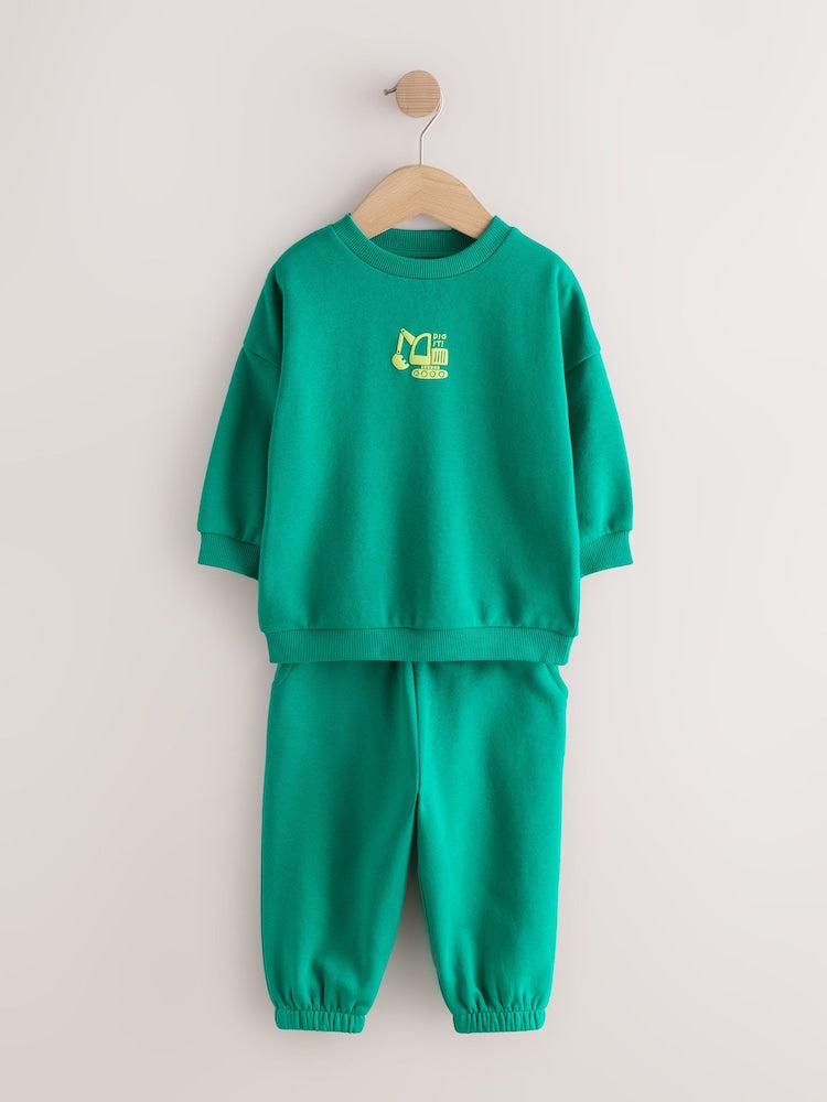 Bright Green Single Printed Crew Neck Sweat Top &amp; Joggers Set (3mths-7yrs)