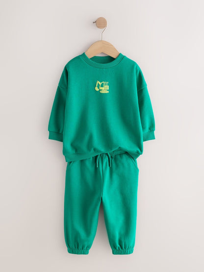 Bright Green Single Printed Crew Neck Sweat Top &amp; Joggers Set (3mths-7yrs)