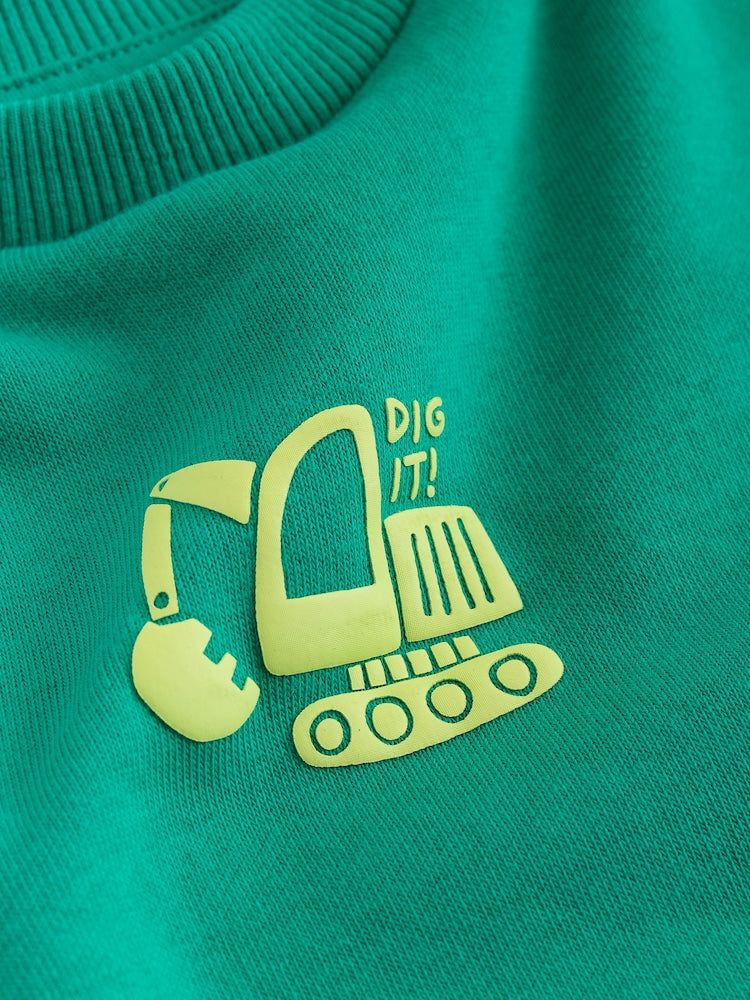 Bright Green Single Printed Crew Neck Sweat Top &amp; Joggers Set (3mths-7yrs)
