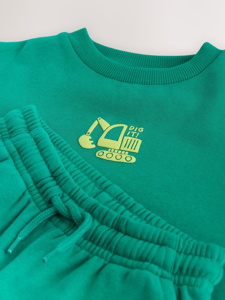 Bright Green Single Printed Crew Neck Sweat Top &amp; Joggers Set (3mths-7yrs)
