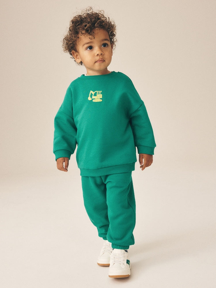 Bright Green Single Printed Crew Neck Sweat Top &amp; Joggers Set (3mths-7yrs)