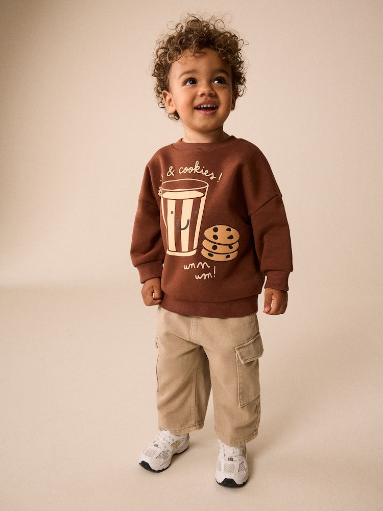 Mocha Brown Printed Crew Neck Sweat Top (3mths-7yrs)